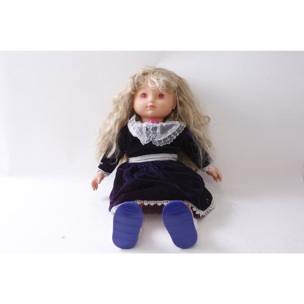 Doll, Pink Eyes, 1997 Cititoy Girl, Dressed, Blue Velvet Dress, Old Style,